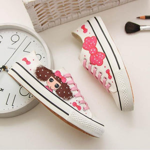 Anime Apparel Women Lace-Up Lovely Girls Pattern Canvas Shoes White/Pink Full Plus Size Best Gift Printed Logo Team