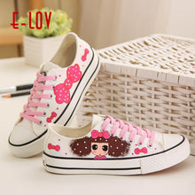 Load image into Gallery viewer, Anime Apparel Women Lace-Up Lovely Girls Pattern Canvas Shoes White/Pink Full Plus Size Best Gift Printed Logo Team